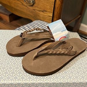 Rainbow Sandals Flirty Braidy Leather Flip Flops Tan 5.5-6.5